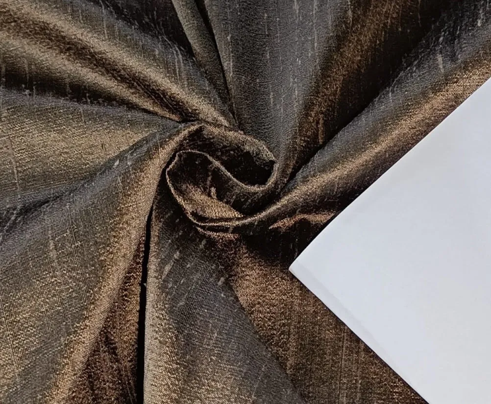 100% PURE SILK DUPION LIGHT BROWN X BLACK colour 54&quot; wide WITH SLUBS*MM56[2]