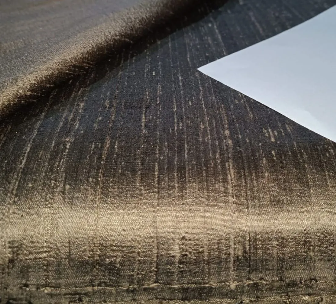 100% PURE SILK DUPION LIGHT BROWN X BLACK colour 54&quot; wide WITH SLUBS*MM56[2]