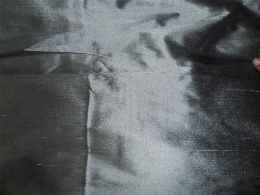 100% pure silk dupioni fabric black x grey 54&quot;wide width slub MM20[4]