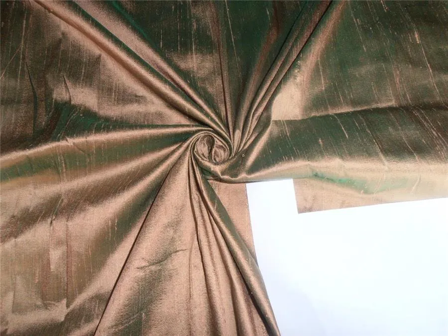 100% PURE SILK DUPIONI FABRIC GOLD X GREEN COLOR 54" wide WITH SLUBS MM51[3]