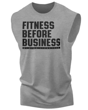 110. Fitness Before Business Workout Funny Muscle Tank Top for Men