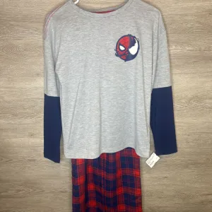 14: Navy   Red Plaid Layered Grey Top 2pc Pajamas