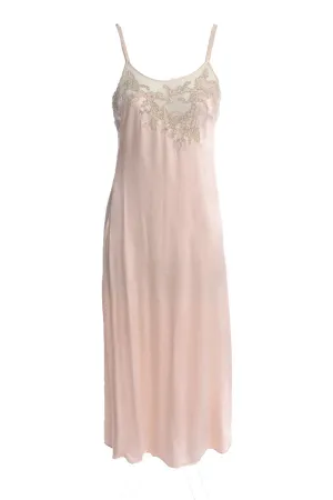 1930's Pink Silk Vintage Nightgown or Slip Lace Net Applique