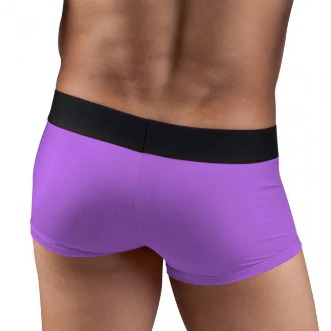 [2 Pack] Papi Loop/Solid Brazilian Trunk Microfiber Boxer Brief Underwear Black Purple 626199 Size S