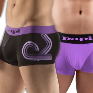 [2 Pack] Papi Loop/Solid Brazilian Trunk Microfiber Boxer Brief Underwear Black Purple 626199 Size S