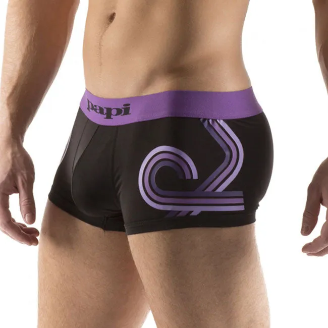 [2 Pack] Papi Loop/Solid Brazilian Trunk Microfiber Boxer Brief Underwear Black Purple 626199 Size S