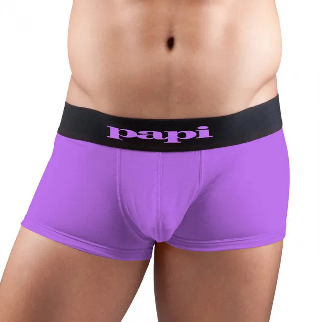 [2 Pack] Papi Loop/Solid Brazilian Trunk Microfiber Boxer Brief Underwear Black Purple 626199 Size S