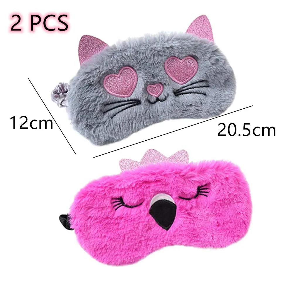 2 Pcs Animal Sleep Eye Mask Cute Funny 3D Soft Fluffy Cartoon Eye Mask Elastic Eye Cover Eye Shade Sleeping Mask for Travel Sleepover Pajamas Slumber Party Favors Accessories
