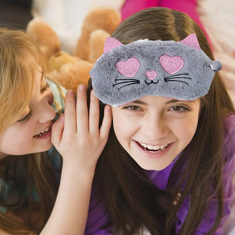 2 Pcs Animal Sleep Eye Mask Cute Funny 3D Soft Fluffy Cartoon Eye Mask Elastic Eye Cover Eye Shade Sleeping Mask for Travel Sleepover Pajamas Slumber Party Favors Accessories