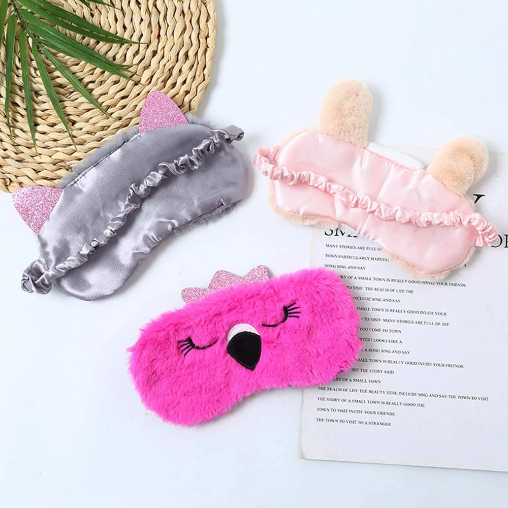 2 Pcs Animal Sleep Eye Mask Cute Funny 3D Soft Fluffy Cartoon Eye Mask Elastic Eye Cover Eye Shade Sleeping Mask for Travel Sleepover Pajamas Slumber Party Favors Accessories