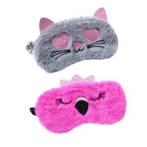 2 Pcs Animal Sleep Eye Mask Cute Funny 3D Soft Fluffy Cartoon Eye Mask Elastic Eye Cover Eye Shade Sleeping Mask for Travel Sleepover Pajamas Slumber Party Favors Accessories