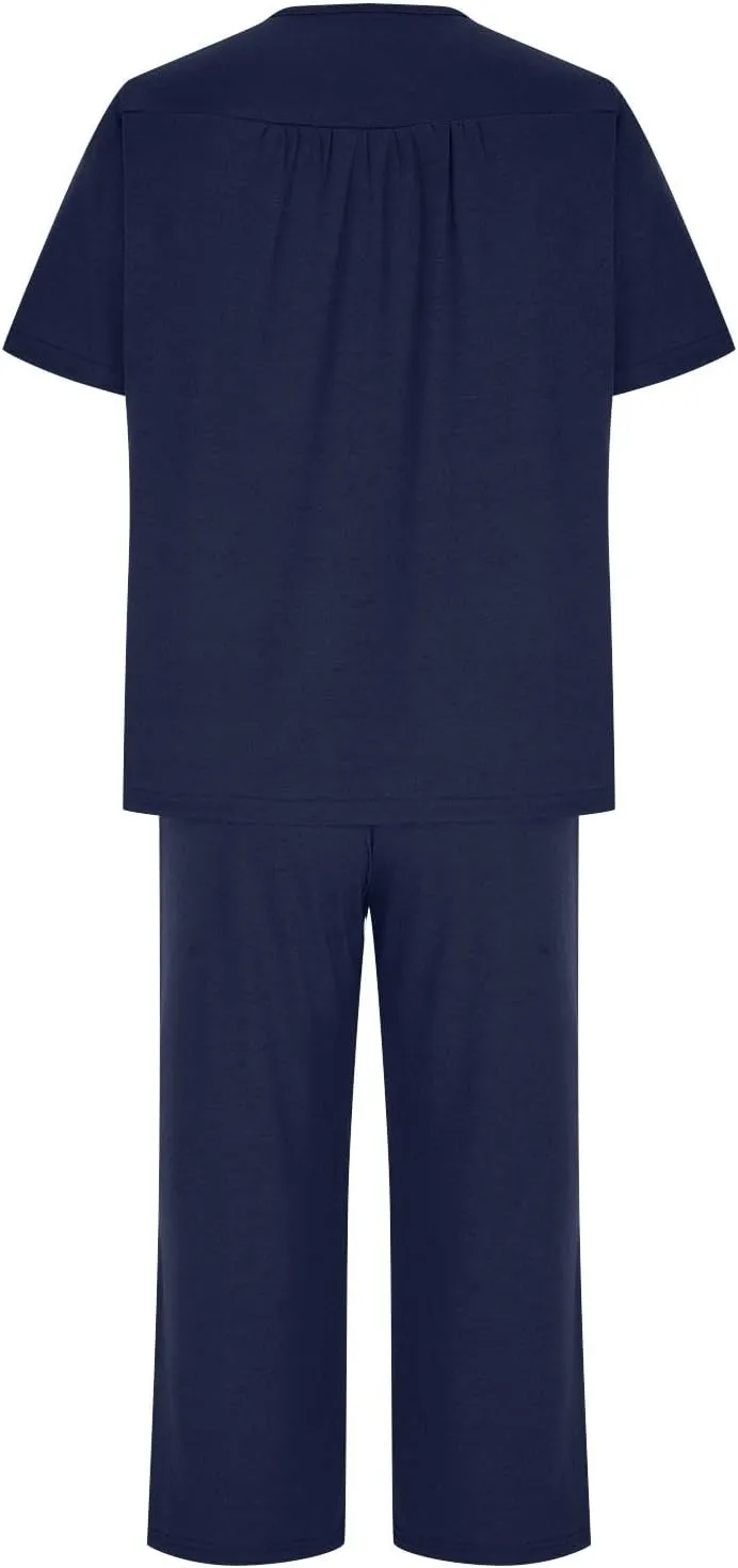 2 Piece Pajamas Set for Women Casual V Neck Button-On Short Sleeve Shirts and Capri Lounge Pant 2 Pjs Set