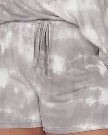 2 Piece Top & Shorts Lounge Set | Grey Tie-Dye