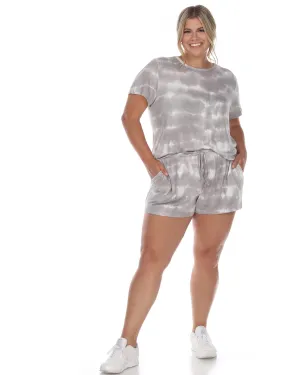 2 Piece Top & Shorts Lounge Set | Grey Tie-Dye