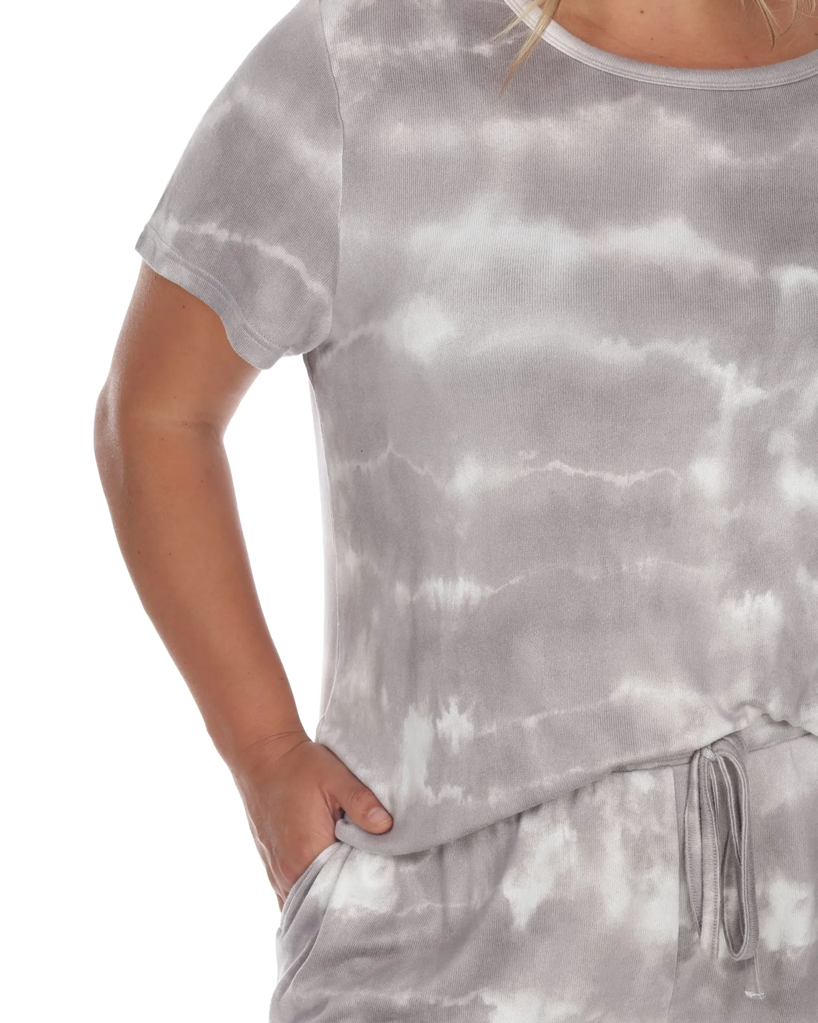 2 Piece Top & Shorts Lounge Set | Grey Tie-Dye
