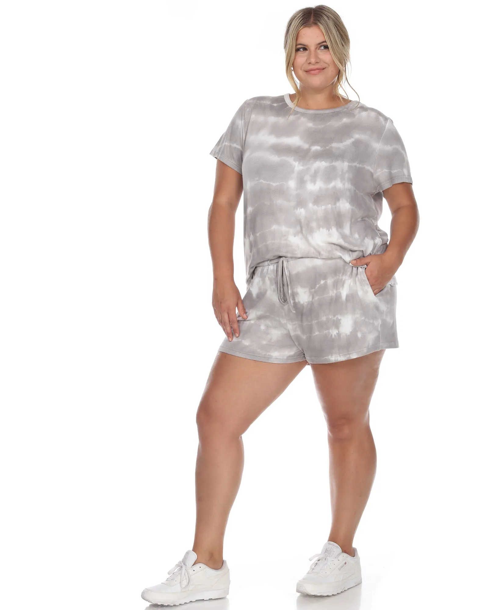 2 Piece Top & Shorts Lounge Set | Grey Tie-Dye