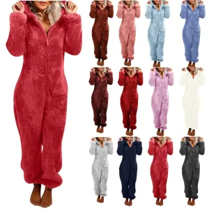 2025 Women's Plus Size Fleece Onesies Pajamas - Winter Warm Hooded Sleepwear S-5XL