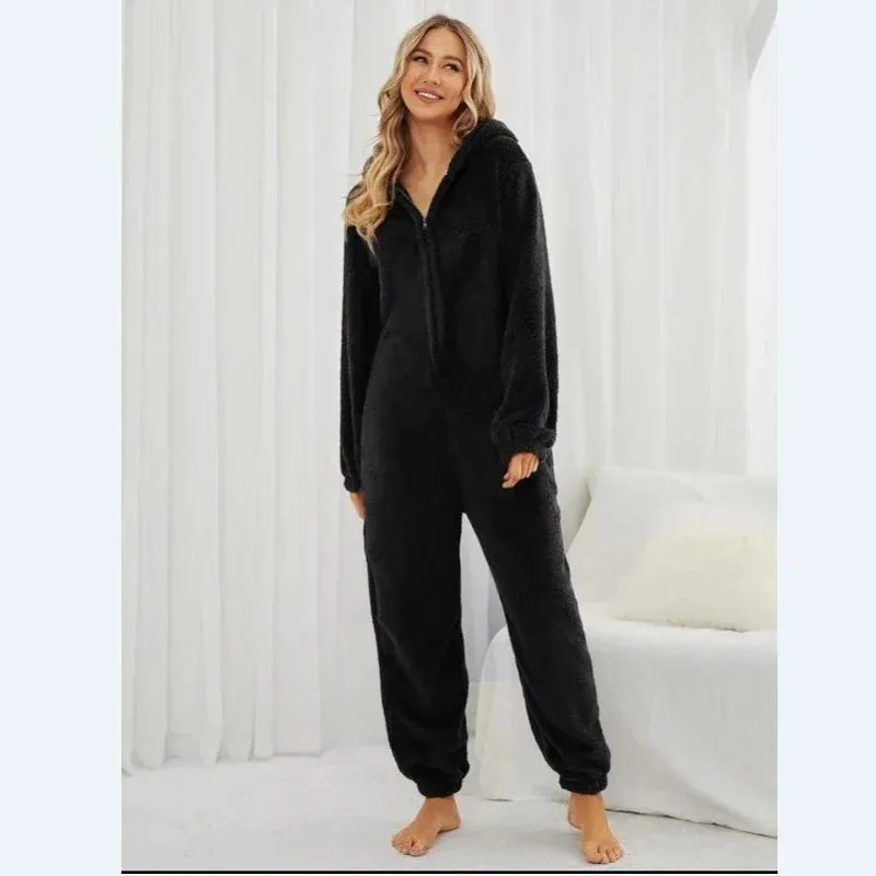 2025 Women's Plus Size Fleece Onesies Pajamas - Winter Warm Hooded Sleepwear S-5XL