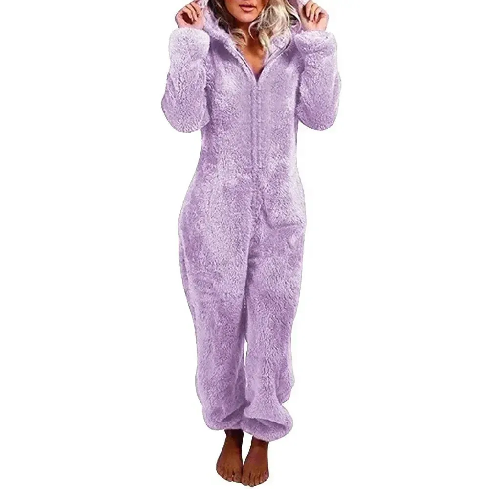 2025 Women's Plus Size Fleece Onesies Pajamas - Winter Warm Hooded Sleepwear S-5XL