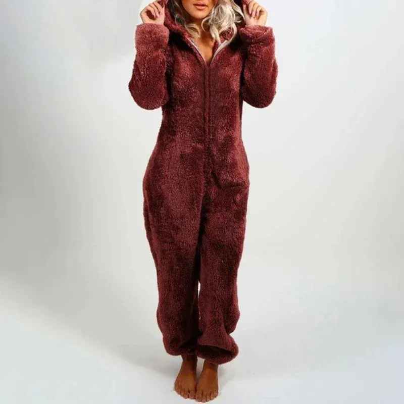 2025 Women's Plus Size Fleece Onesies Pajamas - Winter Warm Hooded Sleepwear S-5XL