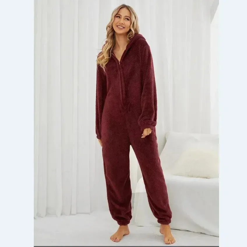 2025 Women's Plus Size Fleece Onesies Pajamas - Winter Warm Hooded Sleepwear S-5XL