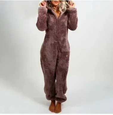 2025 Women's Plus Size Fleece Onesies Pajamas - Winter Warm Hooded Sleepwear S-5XL