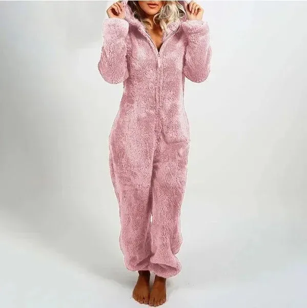 2025 Women's Plus Size Fleece Onesies Pajamas - Winter Warm Hooded Sleepwear S-5XL