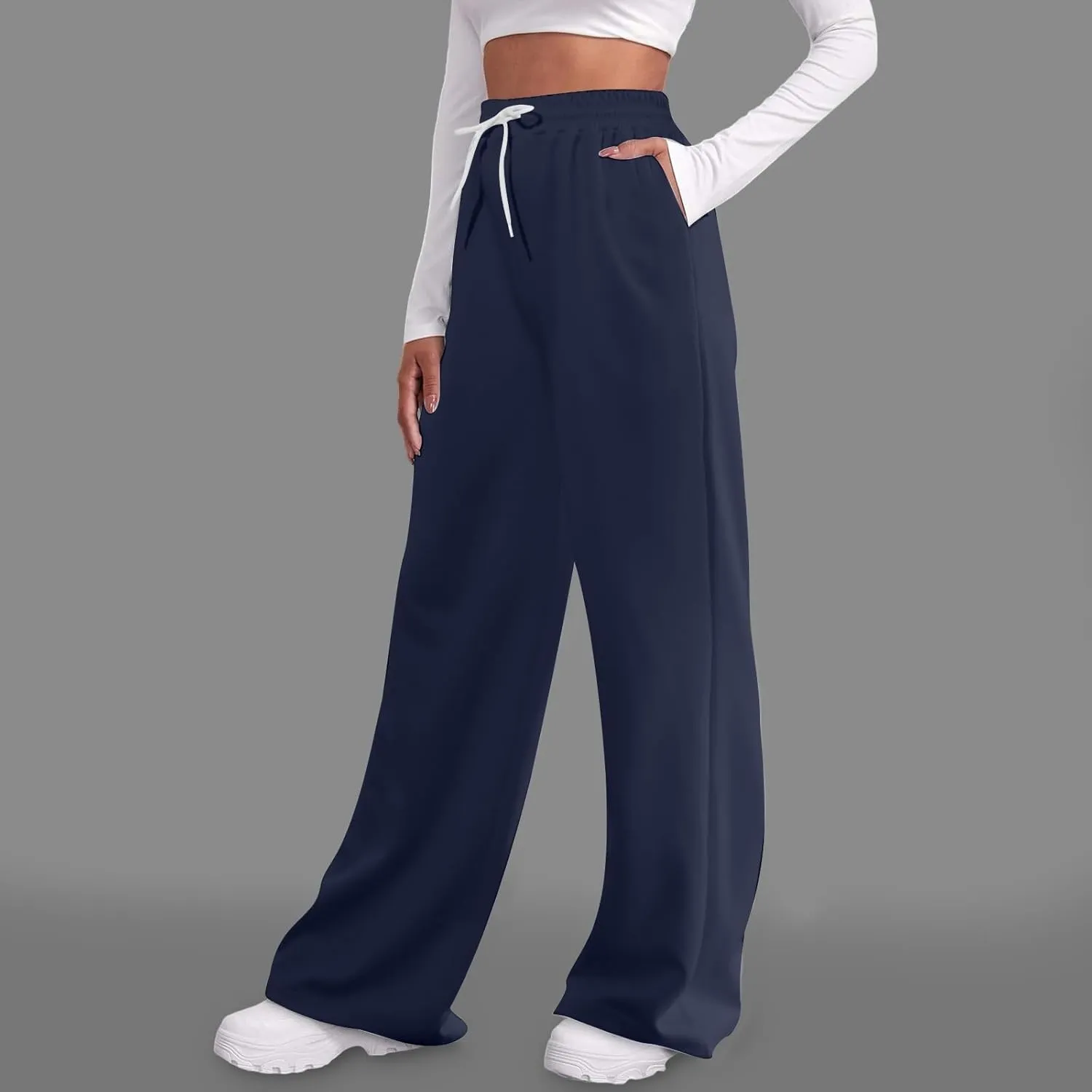 2025 Womens Wide Leg Sweatpants Cozy Fleece Boyfriend Casual Jogger Pants Baggy Elastic High Waisted Yoga Pants Trendy