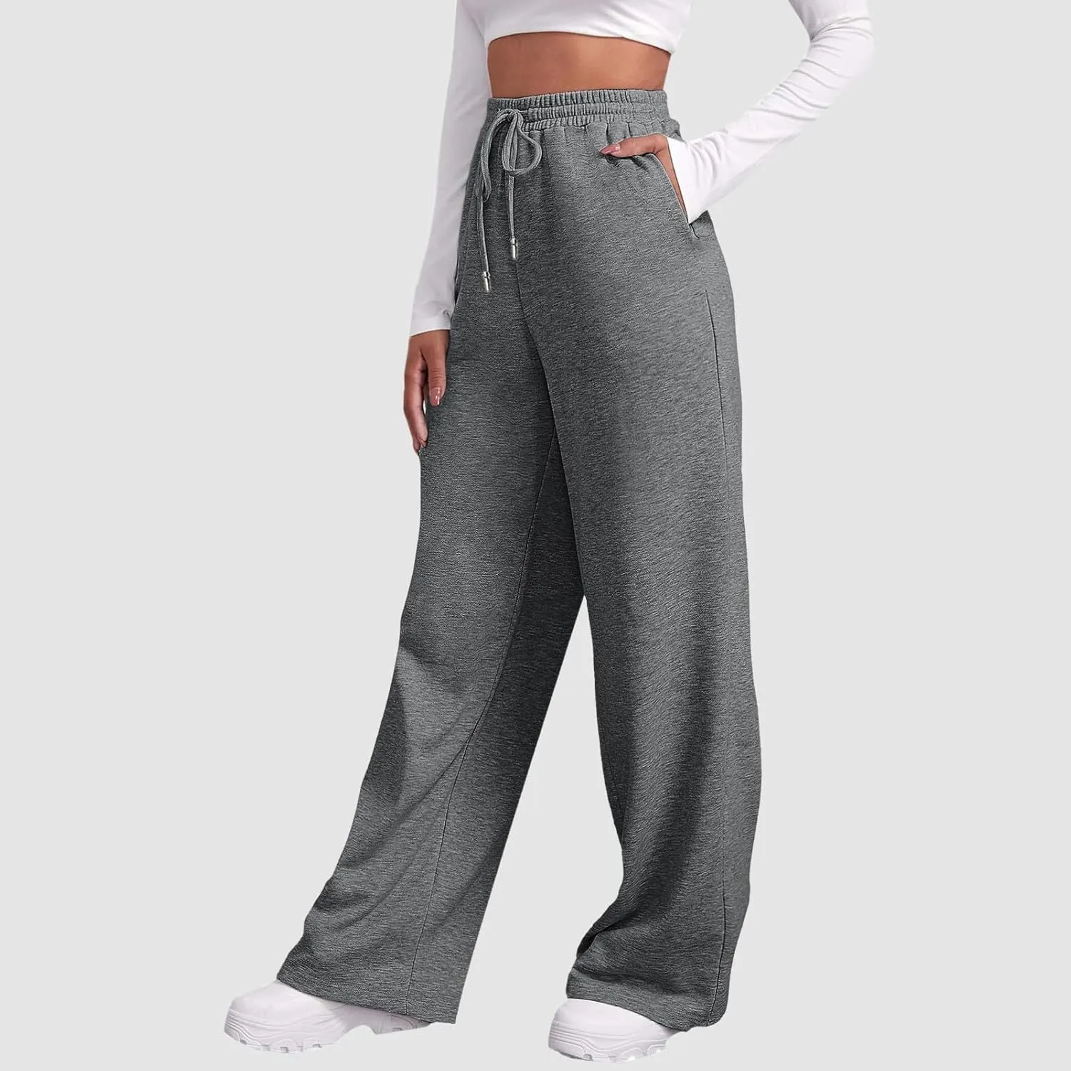 2025 Womens Wide Leg Sweatpants Cozy Fleece Boyfriend Casual Jogger Pants Baggy Elastic High Waisted Yoga Pants Trendy