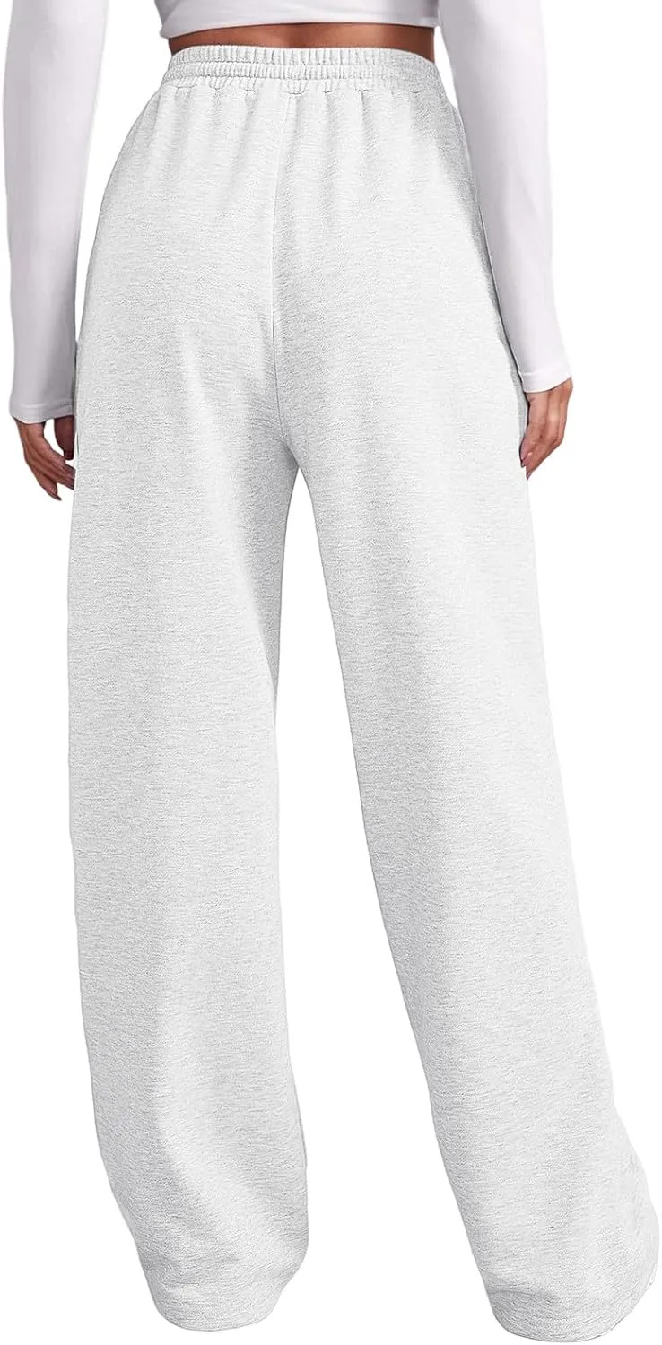 2025 Womens Wide Leg Sweatpants Cozy Fleece Boyfriend Casual Jogger Pants Baggy Elastic High Waisted Yoga Pants Trendy
