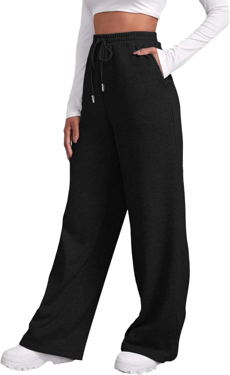 2025 Womens Wide Leg Sweatpants Cozy Fleece Boyfriend Casual Jogger Pants Baggy Elastic High Waisted Yoga Pants Trendy