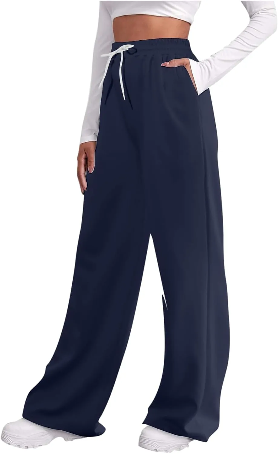2025 Womens Wide Leg Sweatpants Cozy Fleece Boyfriend Casual Jogger Pants Baggy Elastic High Waisted Yoga Pants Trendy