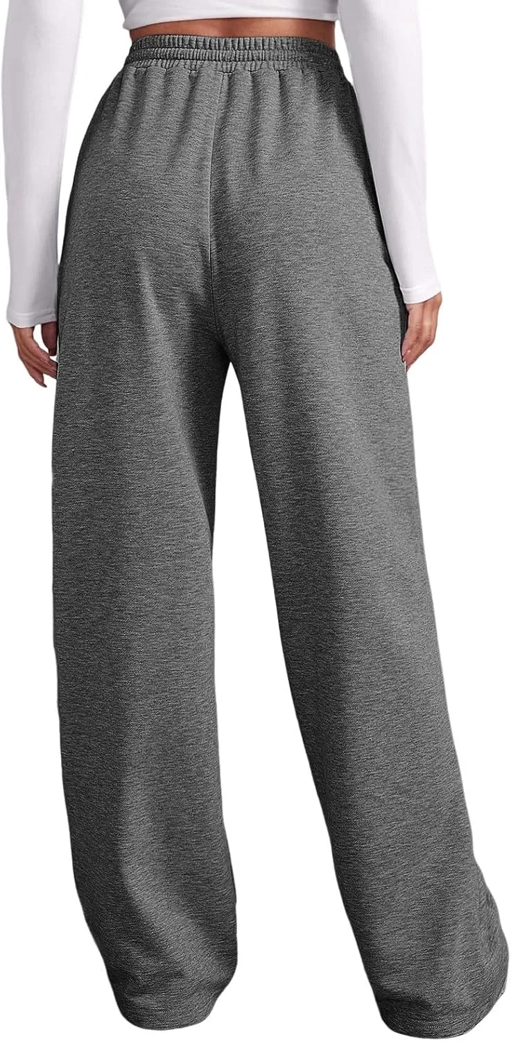 2025 Womens Wide Leg Sweatpants Cozy Fleece Boyfriend Casual Jogger Pants Baggy Elastic High Waisted Yoga Pants Trendy