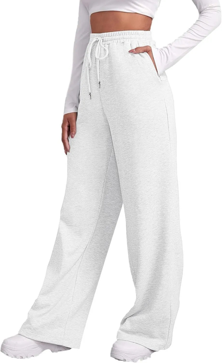 2025 Womens Wide Leg Sweatpants Cozy Fleece Boyfriend Casual Jogger Pants Baggy Elastic High Waisted Yoga Pants Trendy