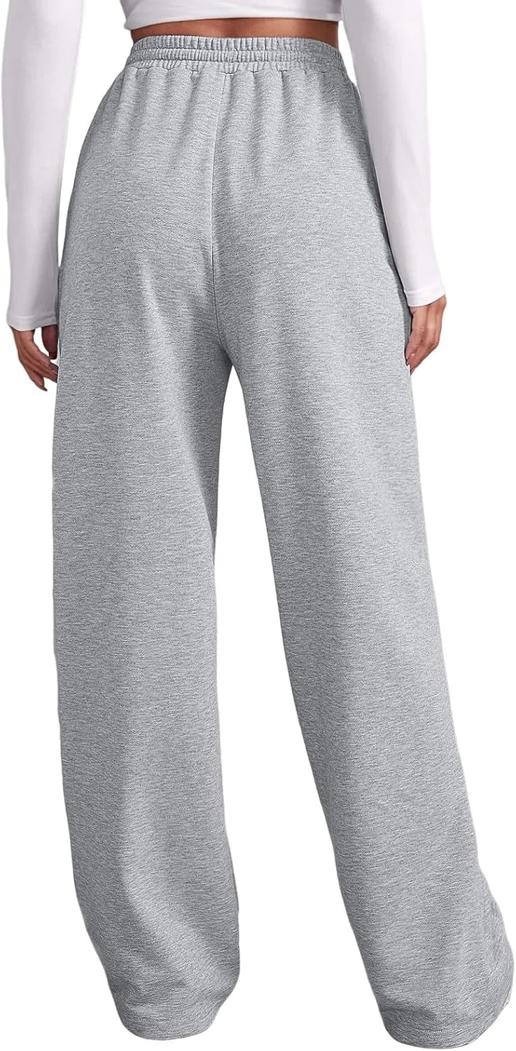 2025 Womens Wide Leg Sweatpants Cozy Fleece Boyfriend Casual Jogger Pants Baggy Elastic High Waisted Yoga Pants Trendy