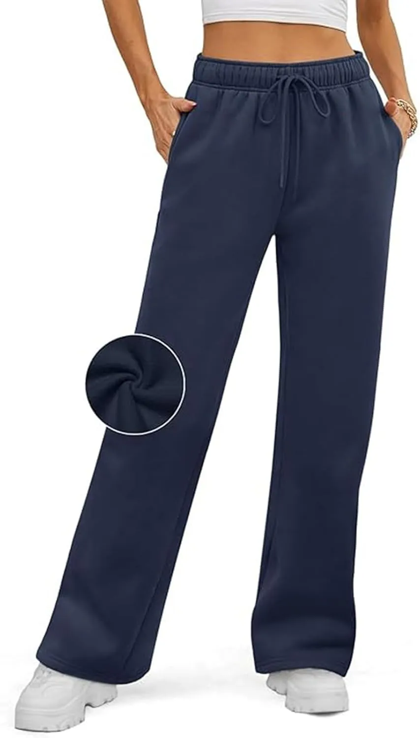 2025 Womens Wide Leg Sweatpants Cozy Fleece Boyfriend Casual Jogger Pants Baggy Elastic High Waisted Yoga Pants Trendy