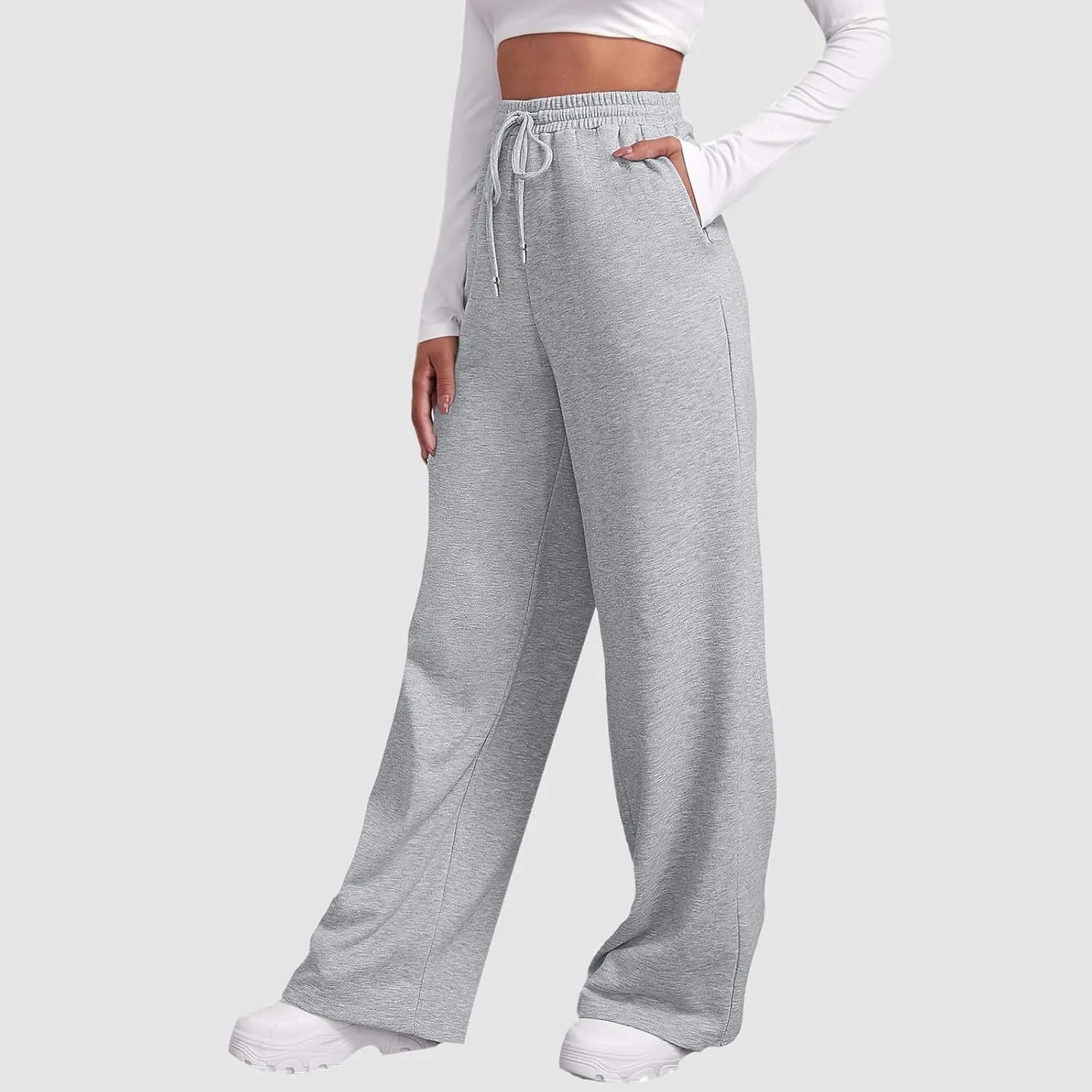 2025 Womens Wide Leg Sweatpants Cozy Fleece Boyfriend Casual Jogger Pants Baggy Elastic High Waisted Yoga Pants Trendy