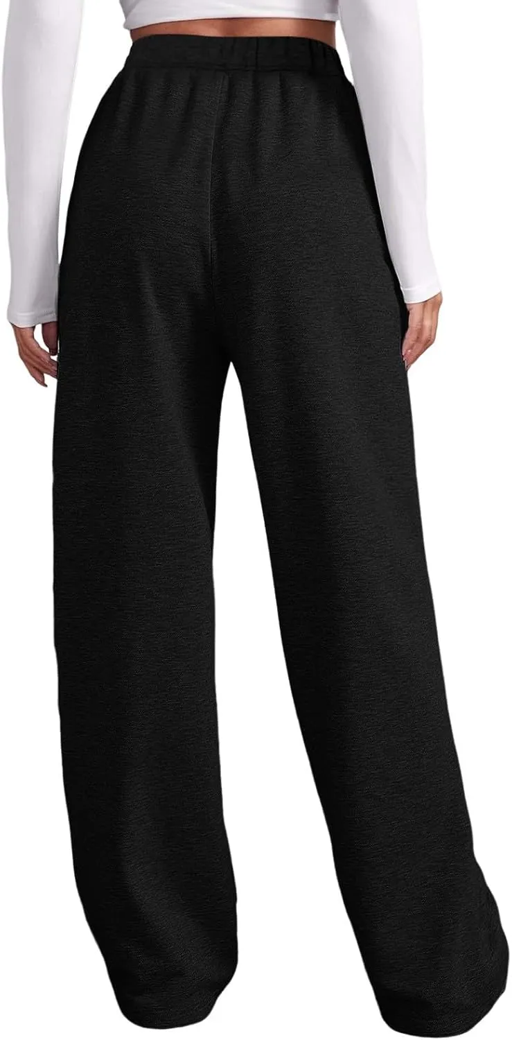 2025 Womens Wide Leg Sweatpants Cozy Fleece Boyfriend Casual Jogger Pants Baggy Elastic High Waisted Yoga Pants Trendy