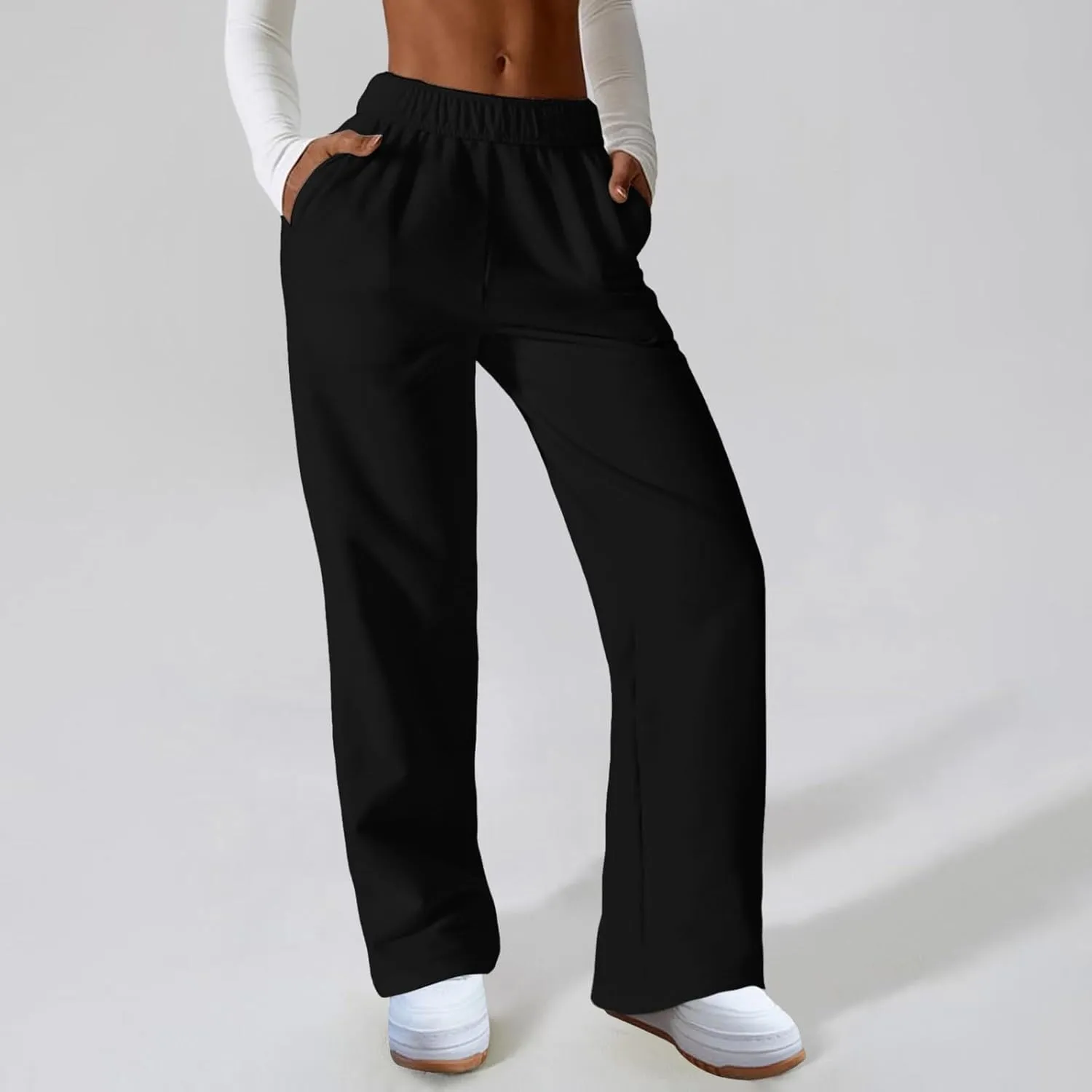 2025 Womens Wide Leg Sweatpants Cozy Fleece Boyfriend Casual Jogger Pants Baggy Elastic High Waisted Yoga Pants Trendy