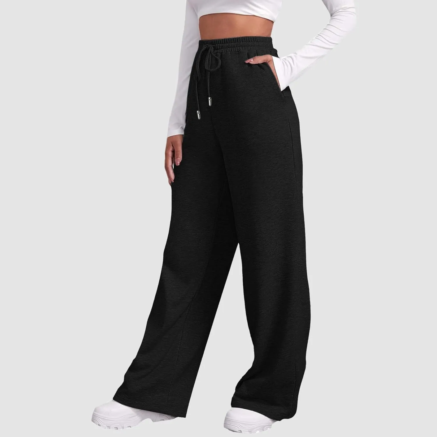 2025 Womens Wide Leg Sweatpants Cozy Fleece Boyfriend Casual Jogger Pants Baggy Elastic High Waisted Yoga Pants Trendy