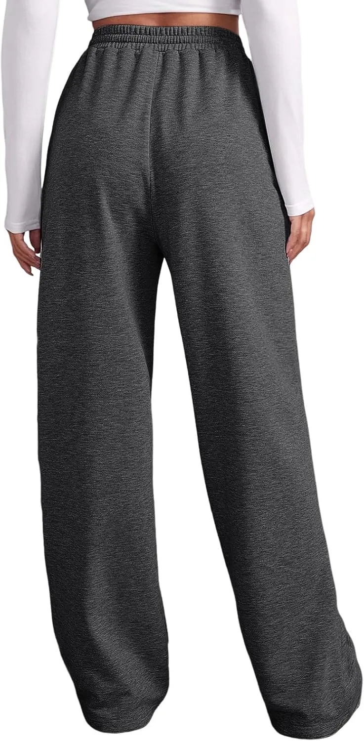 2025 Womens Wide Leg Sweatpants Cozy Fleece Boyfriend Casual Jogger Pants Baggy Elastic High Waisted Yoga Pants Trendy