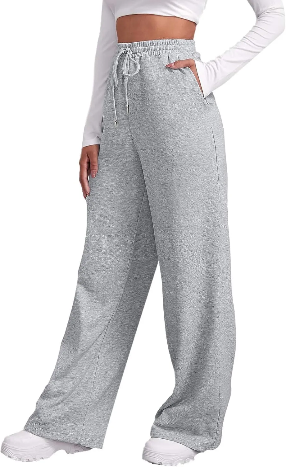 2025 Womens Wide Leg Sweatpants Cozy Fleece Boyfriend Casual Jogger Pants Baggy Elastic High Waisted Yoga Pants Trendy