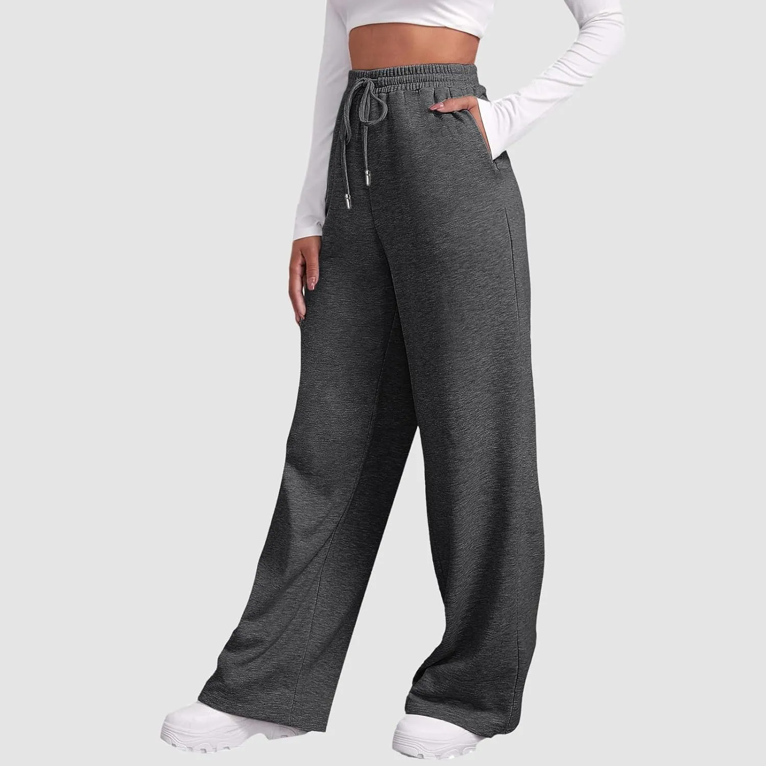2025 Womens Wide Leg Sweatpants Cozy Fleece Boyfriend Casual Jogger Pants Baggy Elastic High Waisted Yoga Pants Trendy