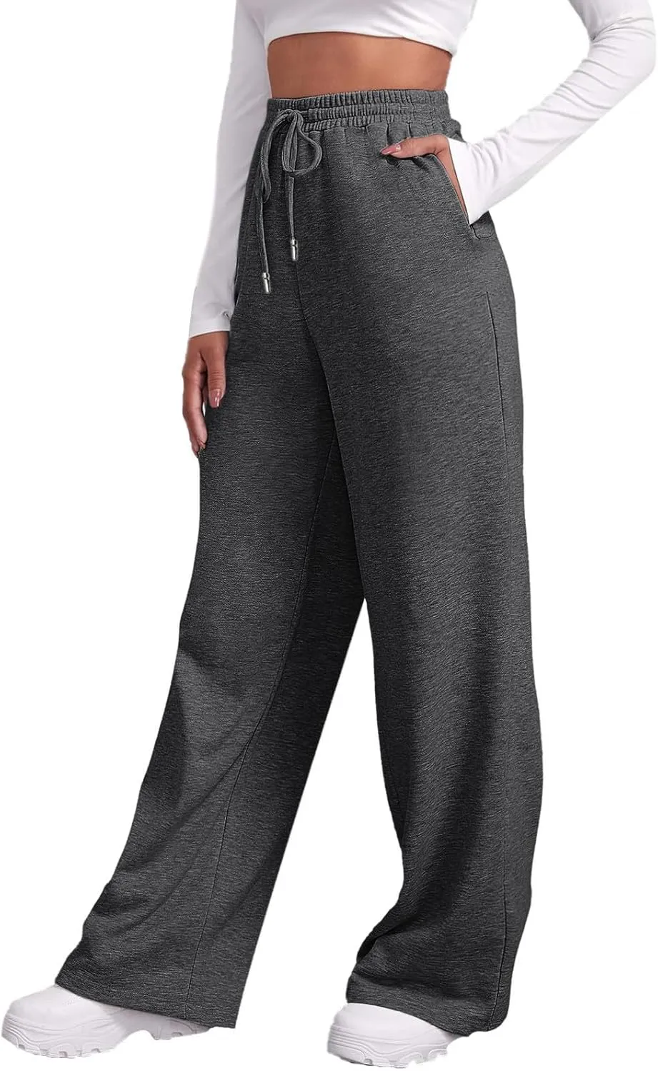2025 Womens Wide Leg Sweatpants Cozy Fleece Boyfriend Casual Jogger Pants Baggy Elastic High Waisted Yoga Pants Trendy