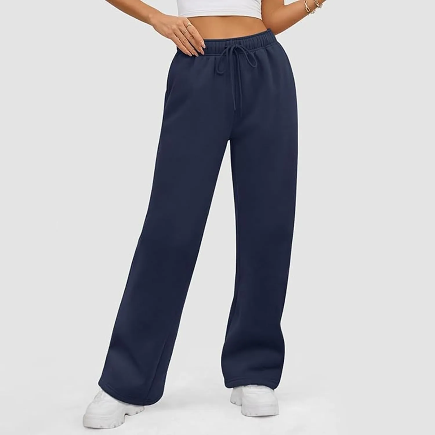 2025 Womens Wide Leg Sweatpants Cozy Fleece Boyfriend Casual Jogger Pants Baggy Elastic High Waisted Yoga Pants Trendy