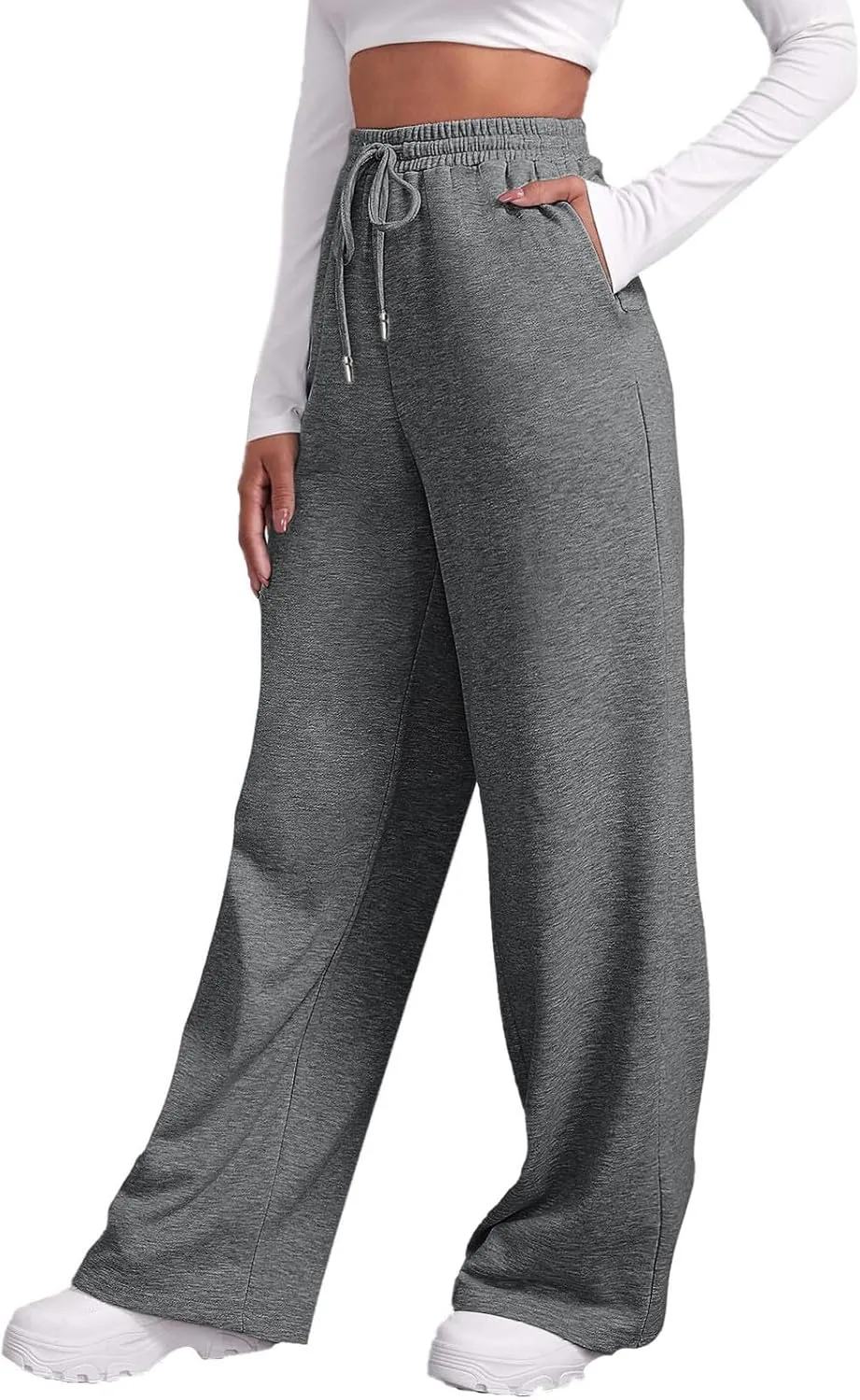 2025 Womens Wide Leg Sweatpants Cozy Fleece Boyfriend Casual Jogger Pants Baggy Elastic High Waisted Yoga Pants Trendy