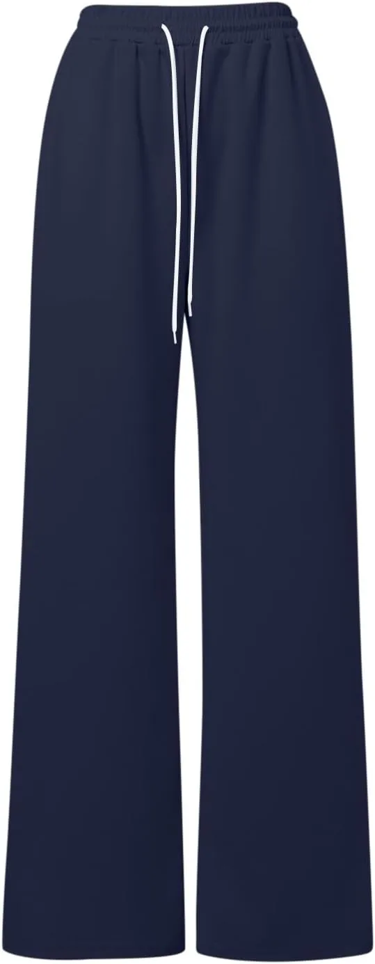 2025 Womens Wide Leg Sweatpants Cozy Fleece Boyfriend Casual Jogger Pants Baggy Elastic High Waisted Yoga Pants Trendy
