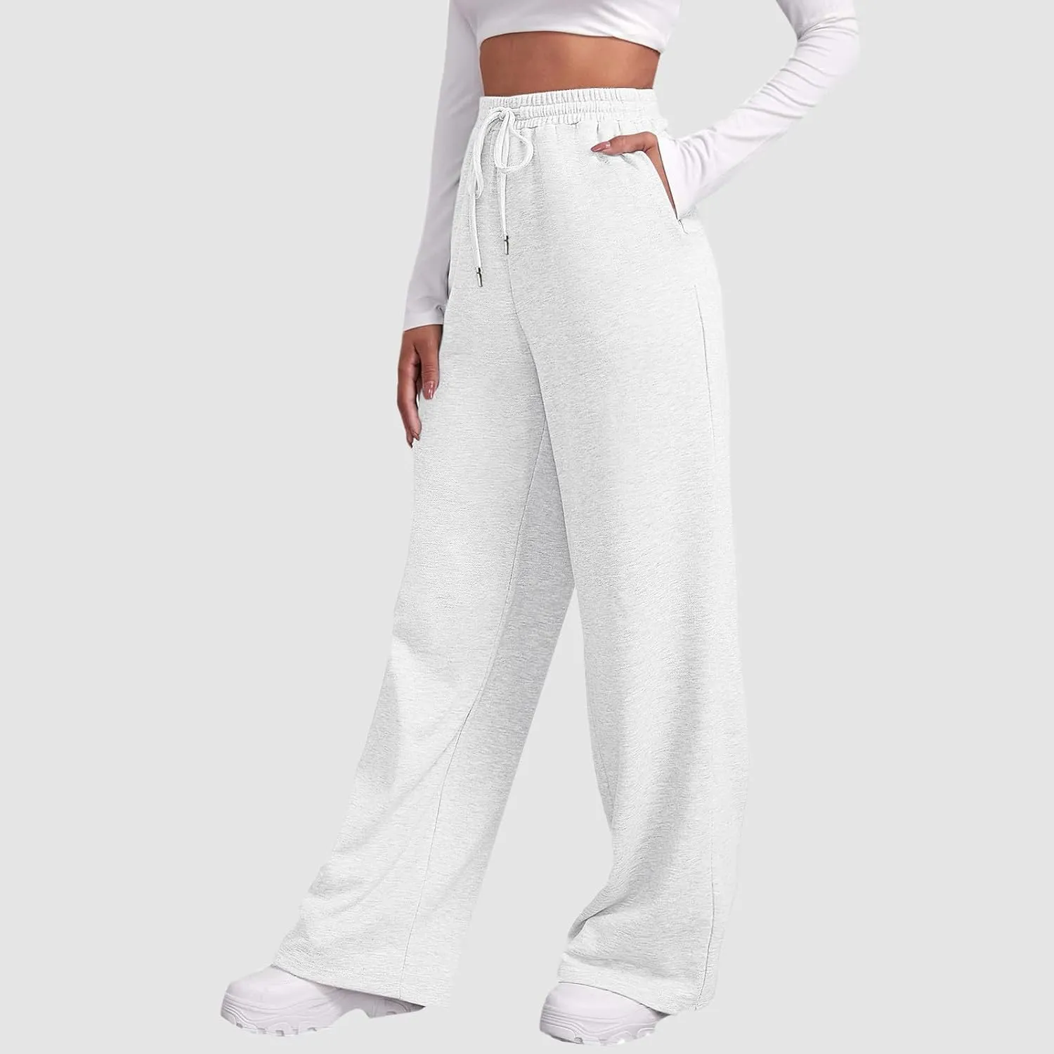 2025 Womens Wide Leg Sweatpants Cozy Fleece Boyfriend Casual Jogger Pants Baggy Elastic High Waisted Yoga Pants Trendy