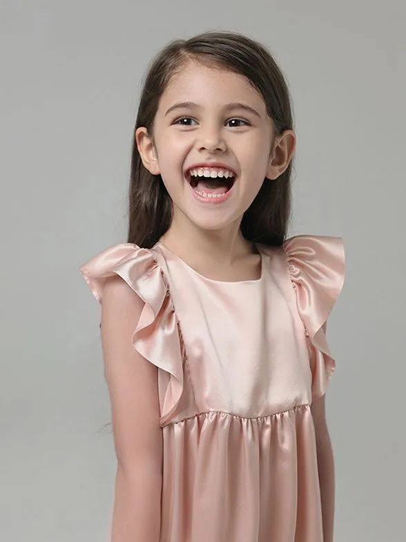 22 Momme Girls Nice Silk Nightgown With Ruffles