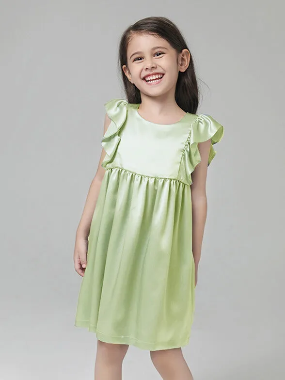22 Momme Girls Nice Silk Nightgown With Ruffles